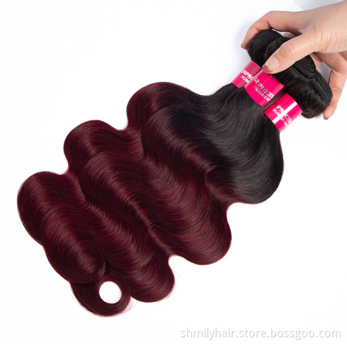 Shmily 100% Virgin Cuticle Aligned Hair Raw Human Hair Weave Cheap Ombre Color 1B/99J Body Wave Peruvian Hair Bundles